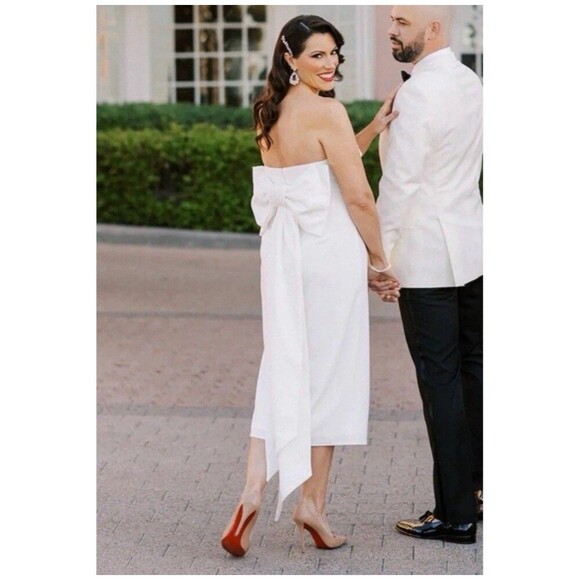 Lulus Fabulous Phenomenon White Strapless Bow Midi Dress Size XL Bridal Zip - Picture 4 of 14